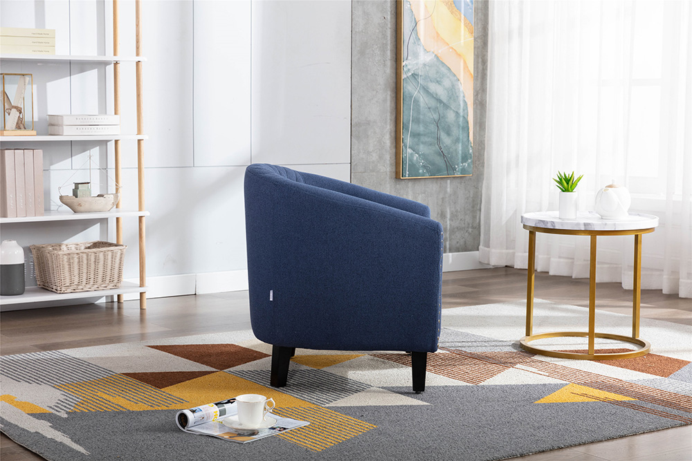 COOLMORE 1-Seat Linen Upholstered Sofa with Ergonomic Backrest and Solid Wood Feet for Living Room, Bedroom, Office, Apartment - Navy
