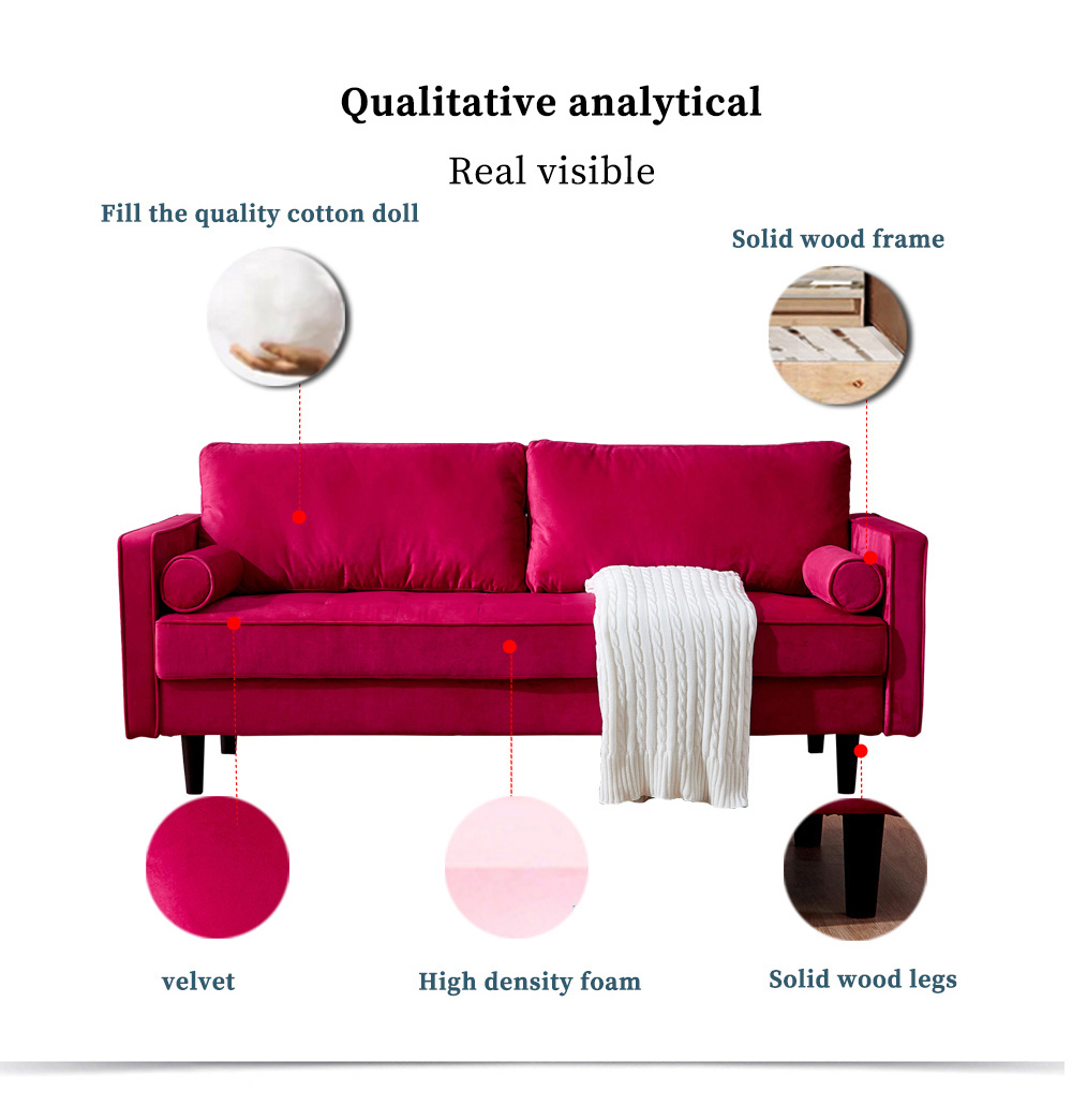 75.6" 3-Seat Velvet Fabric Upholstered Sofa with Armrests and Solid Wood Legs for Apartment, Office, Living Room, Bedroom - Red