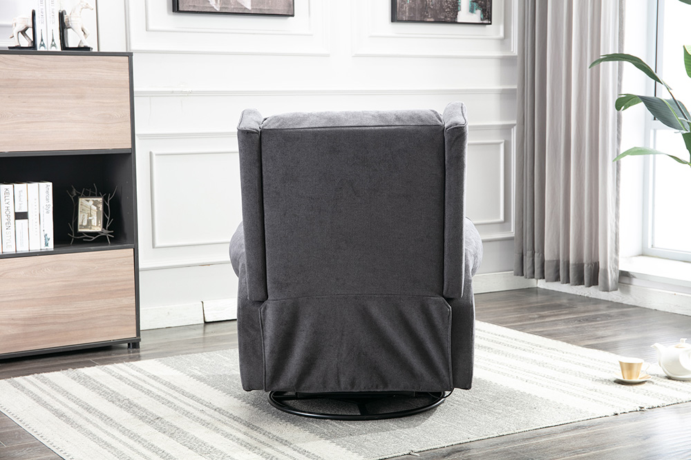 Polyester Fiber Upholstered Swivel Rocker Chair with Backrest for Home Theater, Office, Living Room - Grey