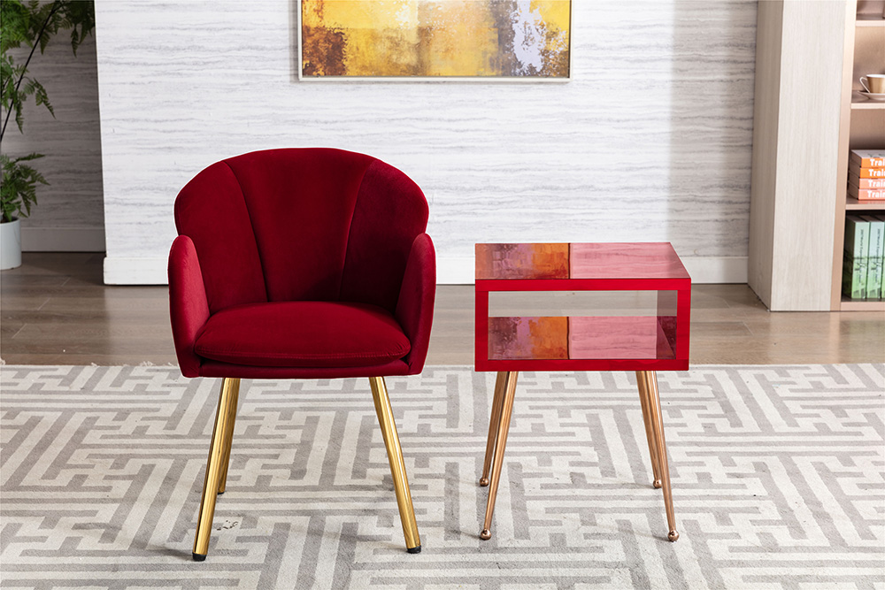 COOLMORE Mirror Bedside Table End Table with Metal High Legs for Living Room, Bedroom, Office, Dressing Room - Red