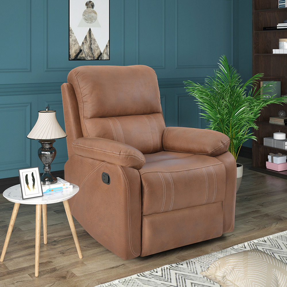 Orisfur PU Leather Recliner with Modern Padded Armrests and Backrest, for Living Room, Office, Apartment, Home Theatre - Light Brown