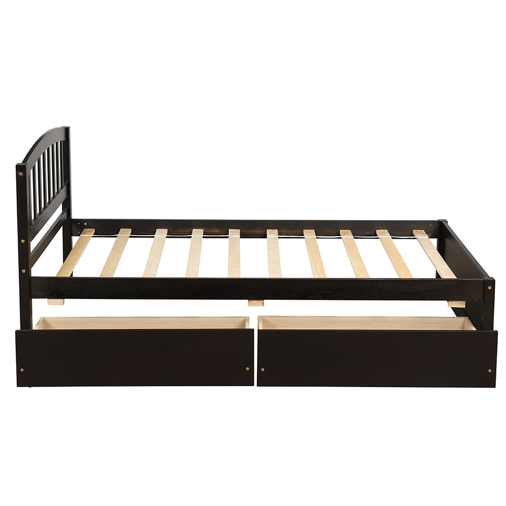 Twin Size Wooden Platform Bed Frame with 2 Storage Drawers, and Wooden Slats Support, No Spring Box Required (Frame Only) - Espresso