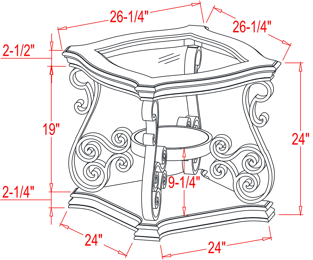 26.3" Glass End Table with Middle Shelf, and Metal Legs, for Kitchen, Restaurant, Office, Living Room, Cafe - Brown