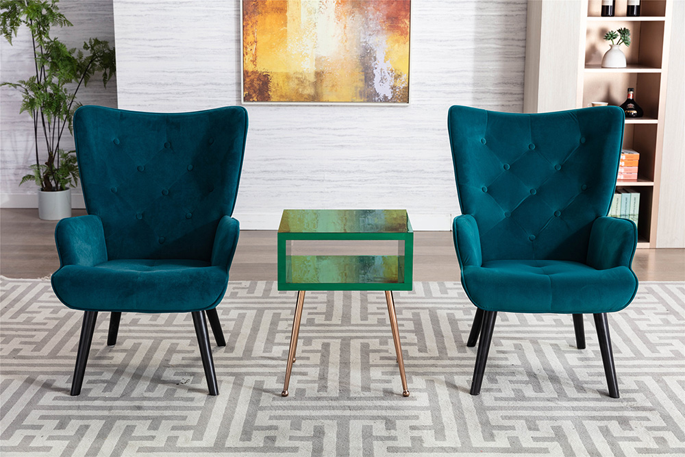 COOLMORE Mirror Bedside Table End Table with Metal High Legs for Living Room, Bedroom, Office, Dressing Room - Green