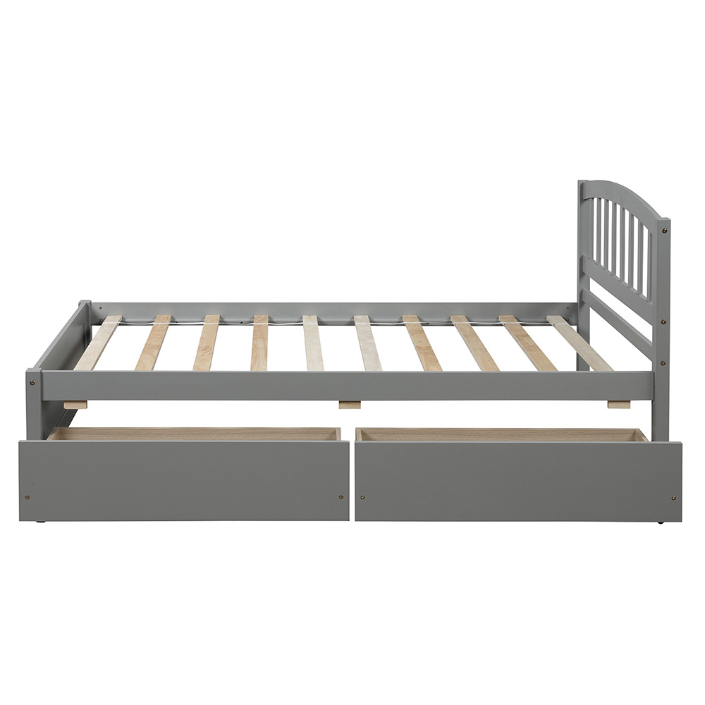 Twin Size Wooden Platform Bed Frame with 2 Storage Drawers, and Wooden Slats Support, No Spring Box Required (Frame Only) - Gray