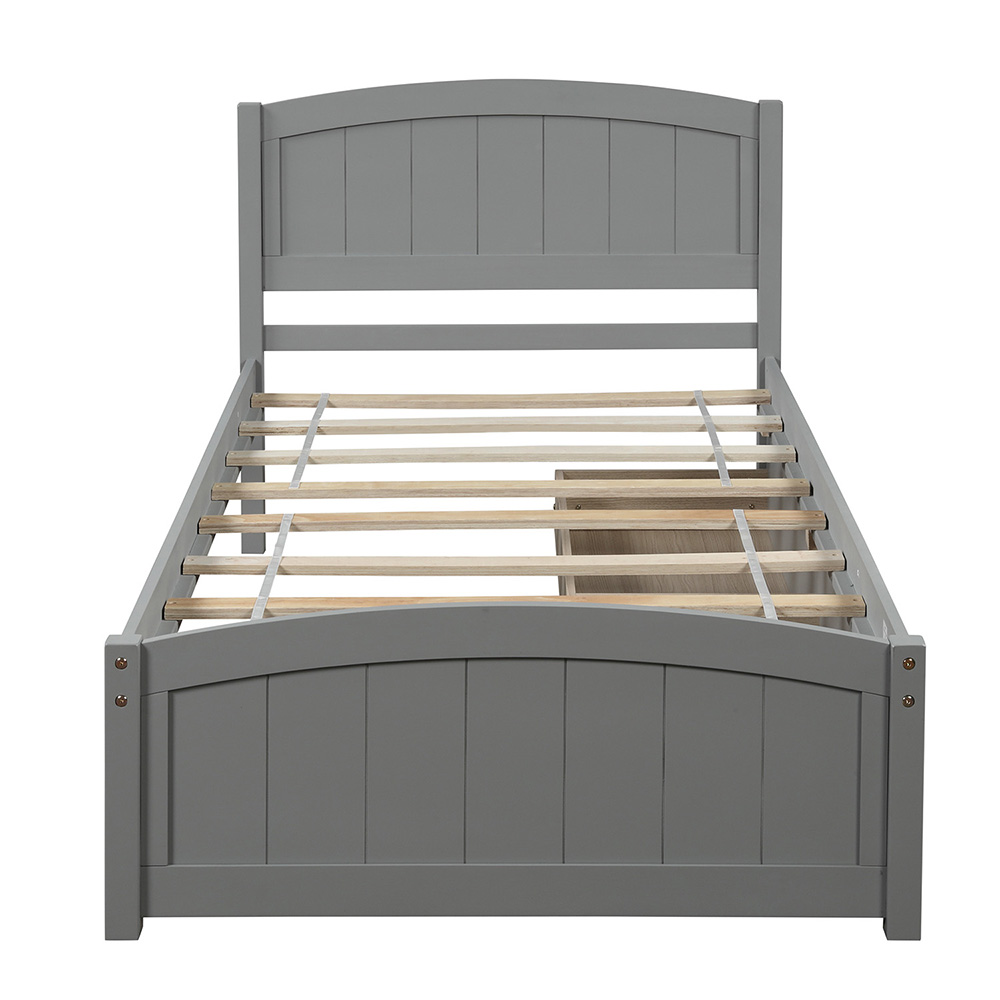 Twin Size Wooden Platform Bed Frame with 2 Storage Drawers, and Wooden Slats Support, No Spring Box Required (Frame Only) - Gray