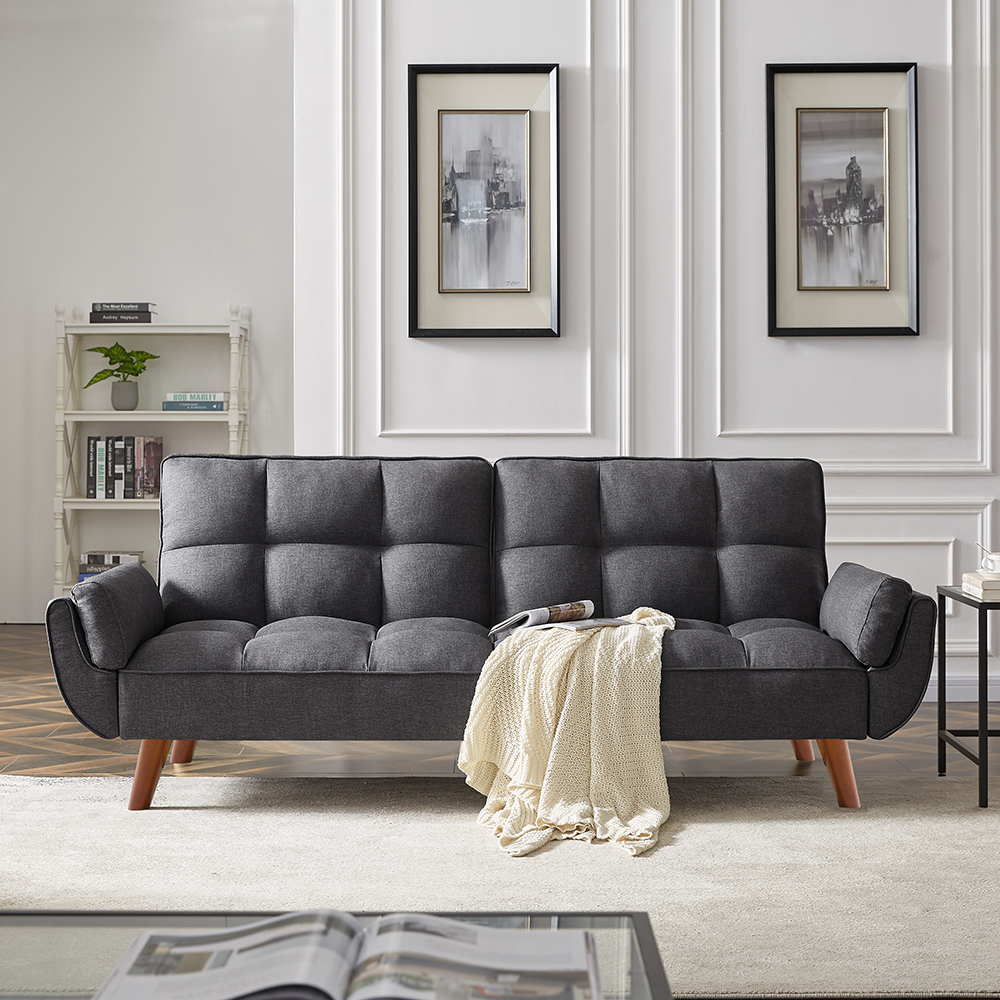 93" Linen Fabric Upholstered Sofa Bed with Armrests and Adjustable Backrest for Living Room, Bedroom, Office, Apartment - Gray