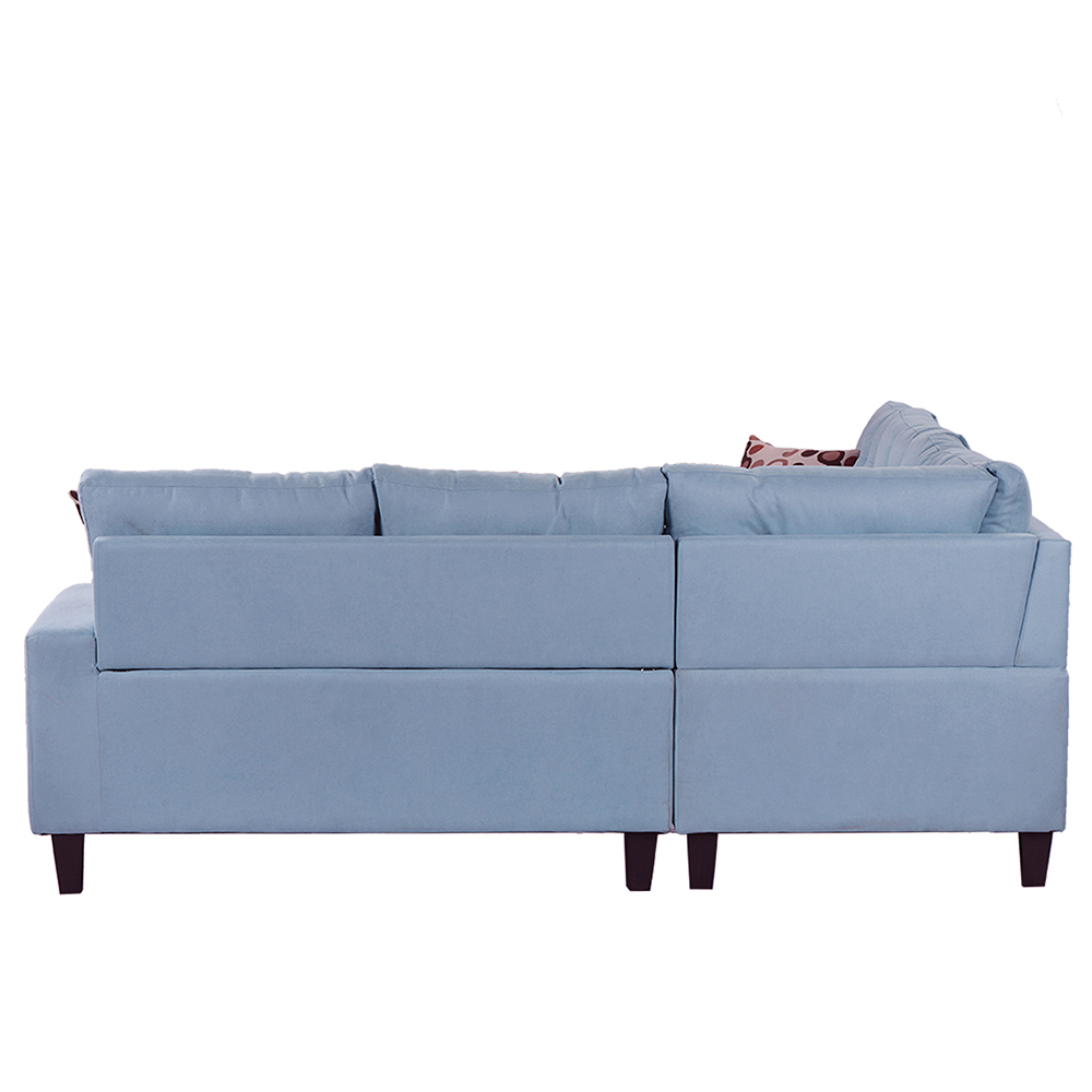 U-STYLE 5-Seat L-shaped Corner Polyester Tufted Upholstered Sofa with 2 Pillows and Ottoman, for Living Room, Bedroom, Office, Apartment - Blue