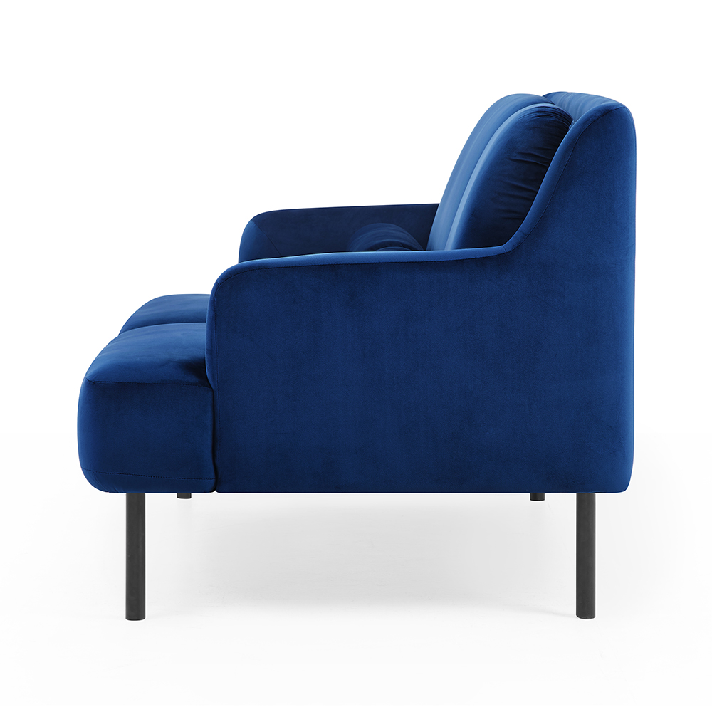2-Seat Velvet Upholstered Sofa with High Iron Feet and Backrest for Office, Apartment, Bedroom, Living Room - Blue