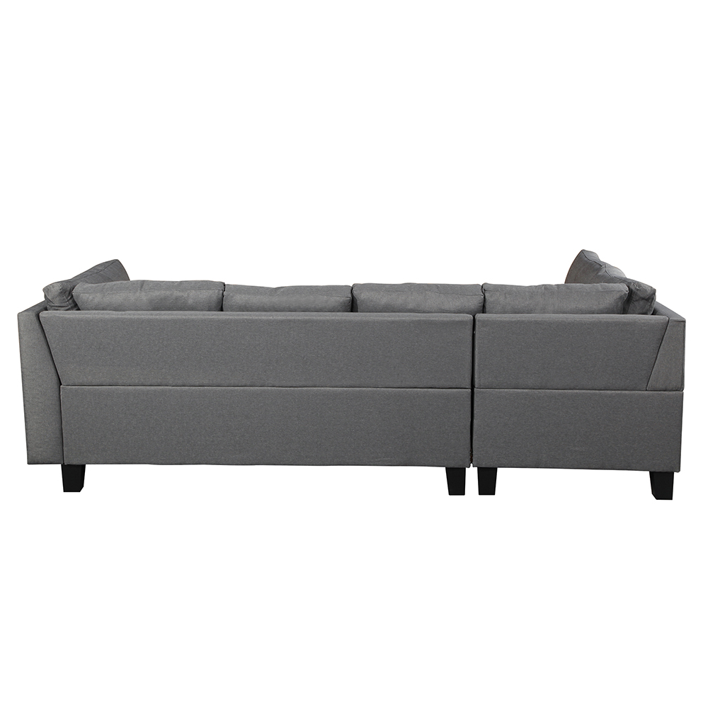 3-Seat Linen Fabric Upholstered Sofa Set, with Right Hand Chaise Lounge, Storage Ottoman, for Living Room, Bedroom, Office, Apartment - Grey