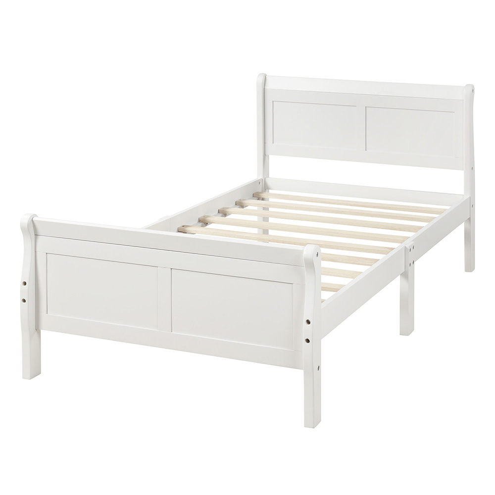 Twin-Size Wooden Platform Bed Frame with Headboard, Footboard, and Wooden Slats Support - White