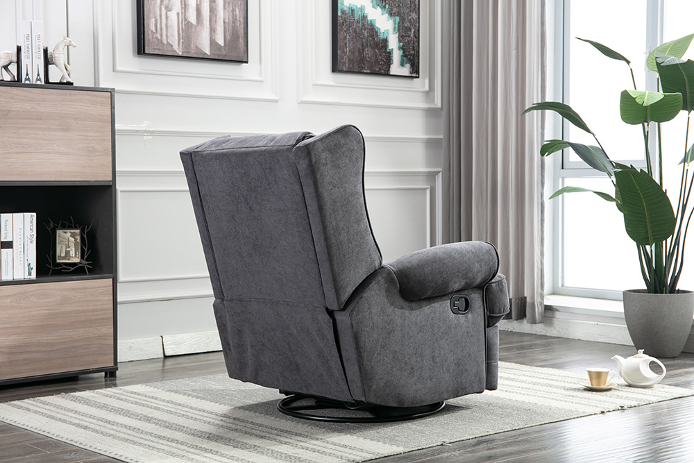 Polyester Fiber Upholstered Swivel Rocker Chair with Backrest for Home Theater, Office, Living Room - Grey