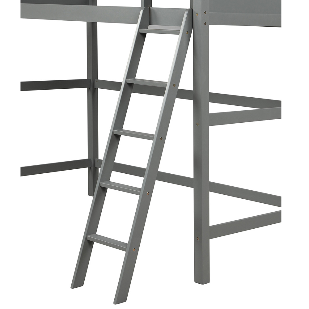 Twin-Size Wooden Loft Bed Frame with Ladder and Wooden Slats Support, Space-saving Design - Gray