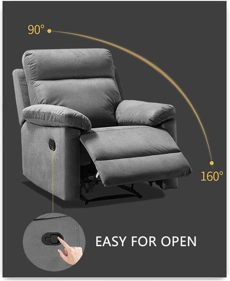Polyester Recliner with Backrest and Armrest for Living Room, Bedroom, Home Theater, Office - Grey
