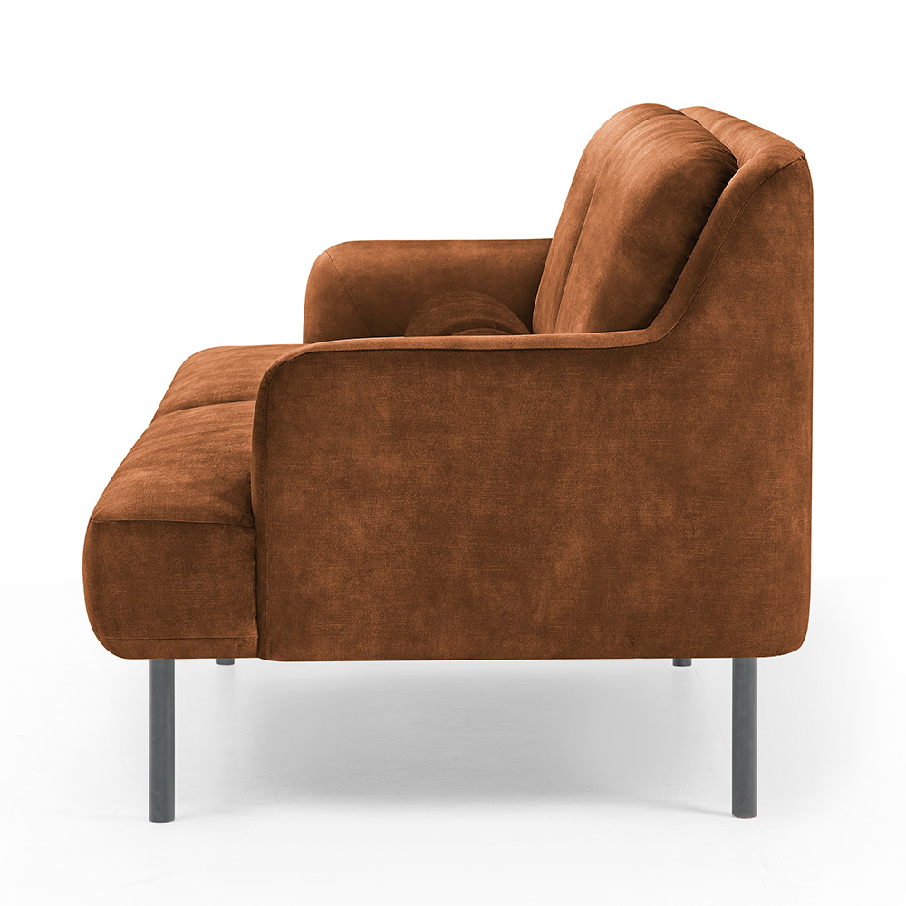 2-Seat Velvet Upholstered Sofa with High Iron Feet and Backrest for Office, Apartment, Bedroom, Living Room - Camel