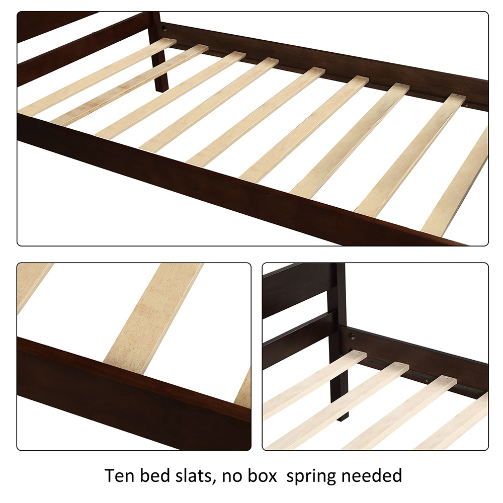 Twin Size Wooden Platform Bed Frame with Headboard, and Wooden Slats Support, No Spring Box Required (Frame Only) - Espresso