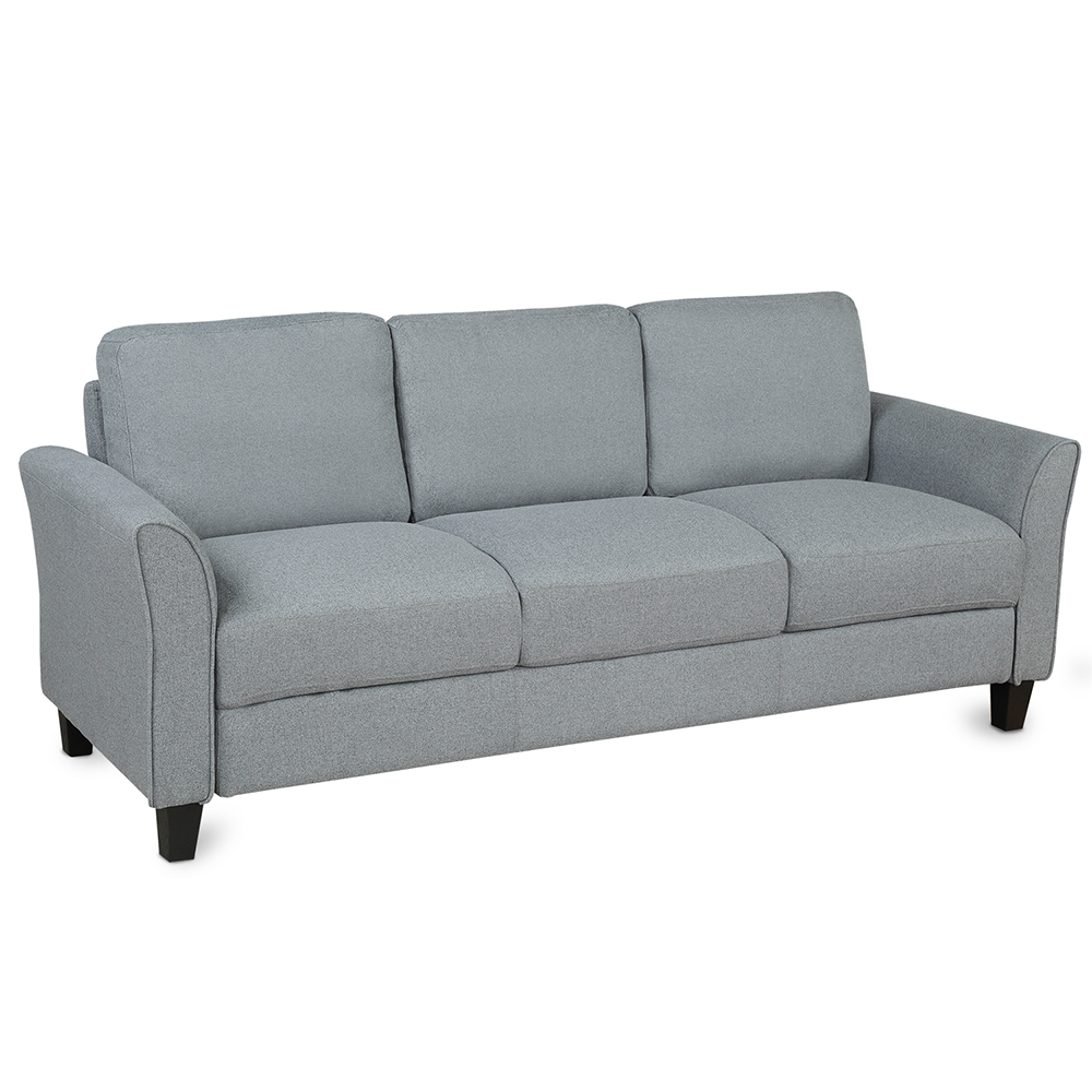 3-Seat Linen Fabric Sofa with Wooden Frame and Plastic Feet, for Living Room, Bedroom, Office, Apartment - Gray