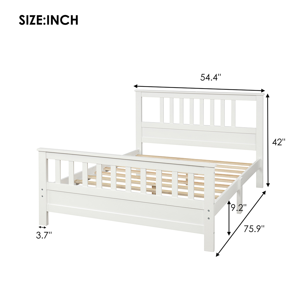Full Size Wooden Platform Bed Frame with Headboard, Footboard, and Wooden Slats Support, No Spring Box Required (Frame Only) - White