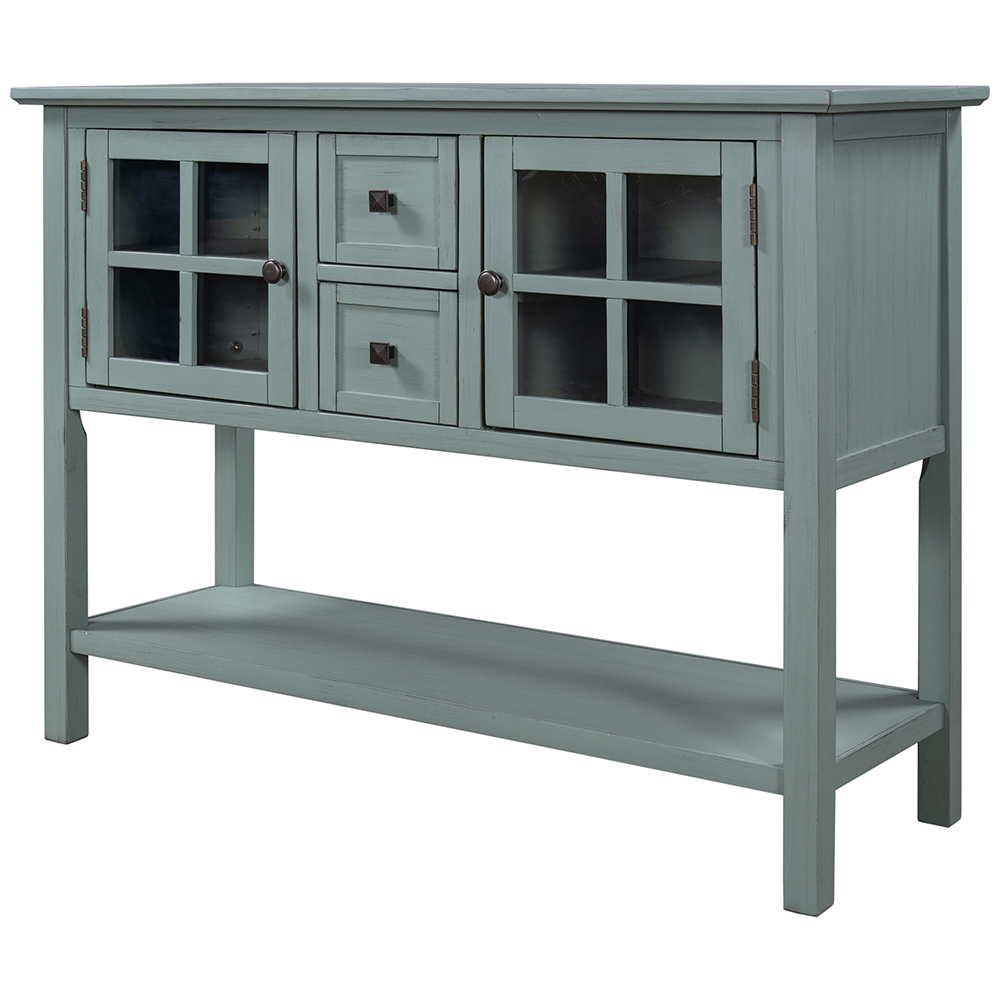 U_STYLE 45'' Modern Console Table with 2 Drawers, 2 Cabinets and 1 Shelf, for Entrance Hallway, Dining Room, Bedroom - Green