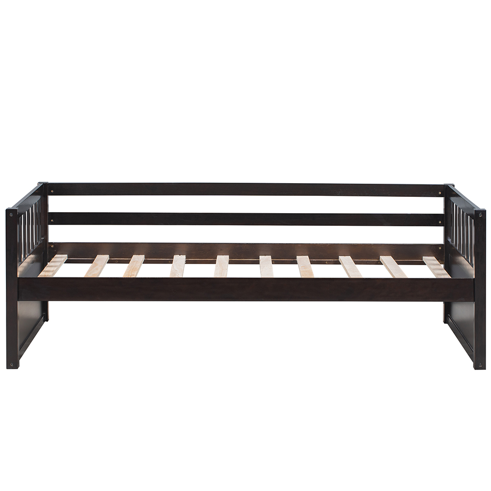 Twin-Size Wooden Platform Sofa Bed Frame with 2 Inseparable Storage Drawers - Espresso