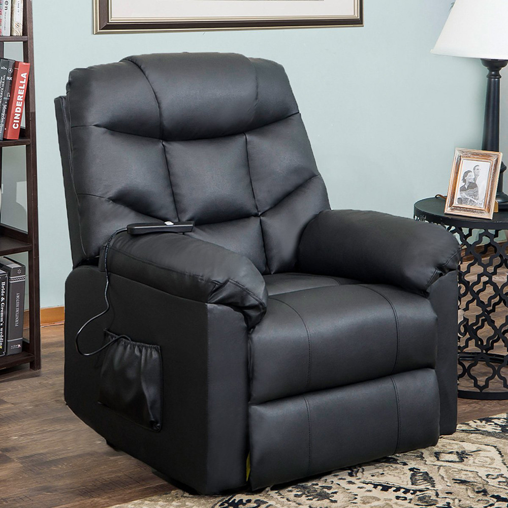 Orisfur PU Leather Upholstered Electric Lift Recliner with High Backrest and Remote Control for Home Theater, Office, Living Room - Black