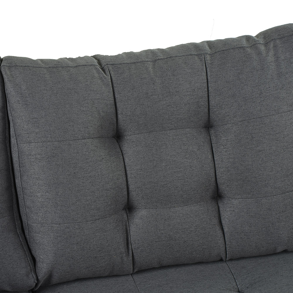 U-STYLE 5-Seat L-shaped Corner Polyester Tufted Upholstered Sofa with 2 Pillows and Ottoman, for Living Room, Bedroom, Office, Apartment - Grey