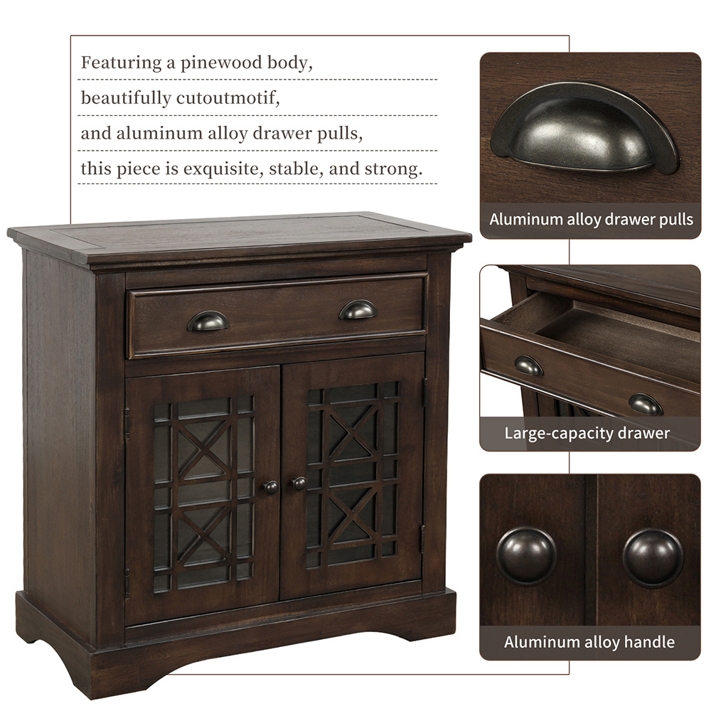 TREXM 28" Retro Wooden Storage Cabinet with 2 Doors and Drawer, for Kitchen, Restaurant, Office, Living Room, Cafe - Espresso