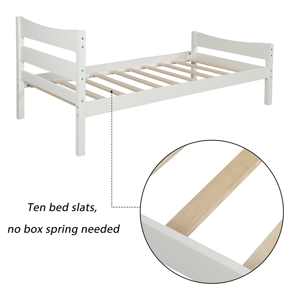 Twin Size Wooden Platform Bed Frame with Headboard, and Wooden Slats Support, No Spring Box Required (Frame Only) - White