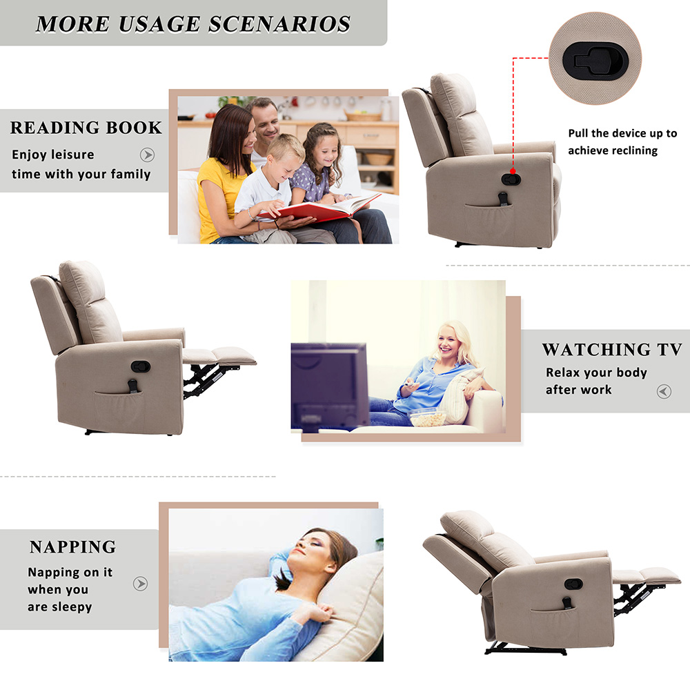 Orisfur Polyester Electric Heated Massage Recliner with Remote Control and Side Pocket for Living Room, Bedroom, Home Theater, Office - Beige