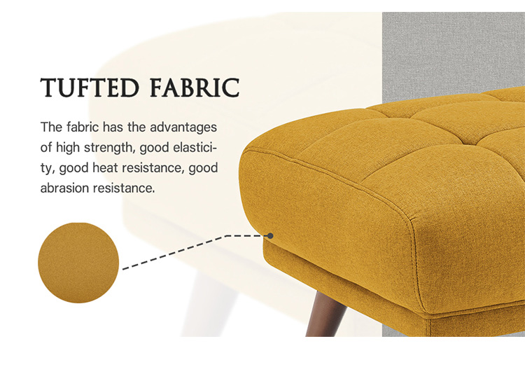 Polyester Fabric Upholstered Ottoman with Rubber Wood Feet, for Living Room, Bedroom, Office, Apartment - Gray