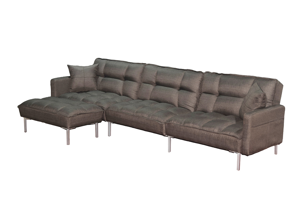 4-Seat Polyester Fabric Combination Sofa Bed with 2 Pillows and Reversible Ottoman for Living Room, Bedroom, Office, Apartment - Brown