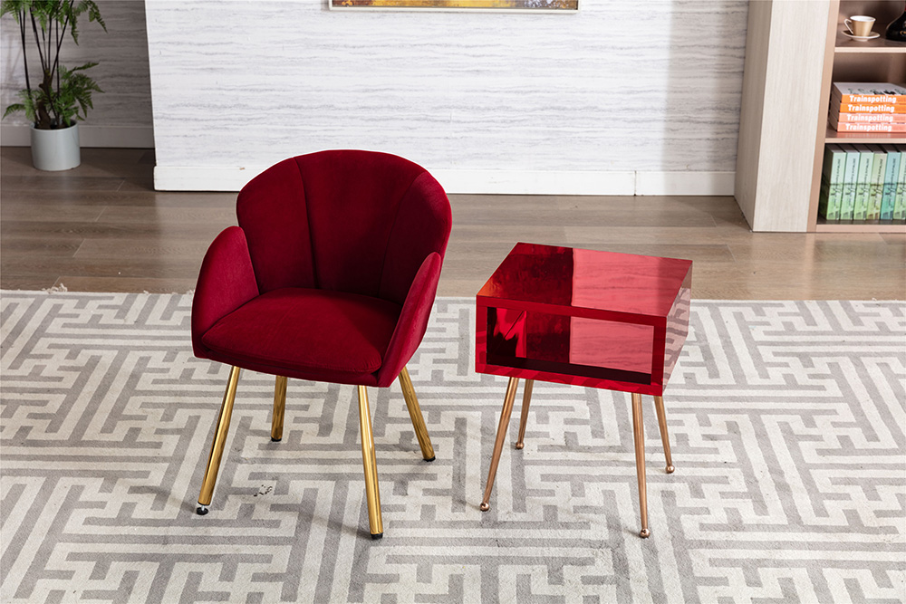 COOLMORE Mirror Bedside Table End Table with Metal High Legs for Living Room, Bedroom, Office, Dressing Room - Red