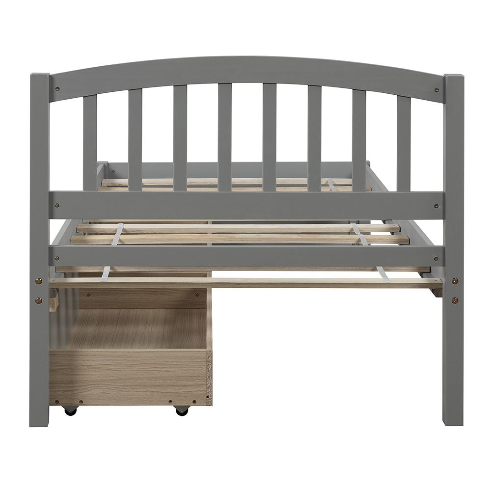 Twin Size Wooden Platform Bed Frame with 2 Storage Drawers, and Wooden Slats Support, No Spring Box Required (Frame Only) - Gray