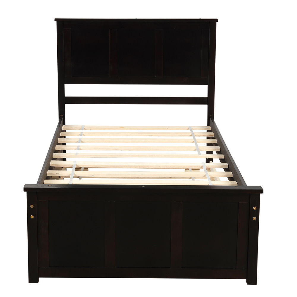Twin Size Wooden Platform Bed Frame with Trundle Bed, and Wooden Slats Support, No Spring Box Required (Frame Only) - Espresso
