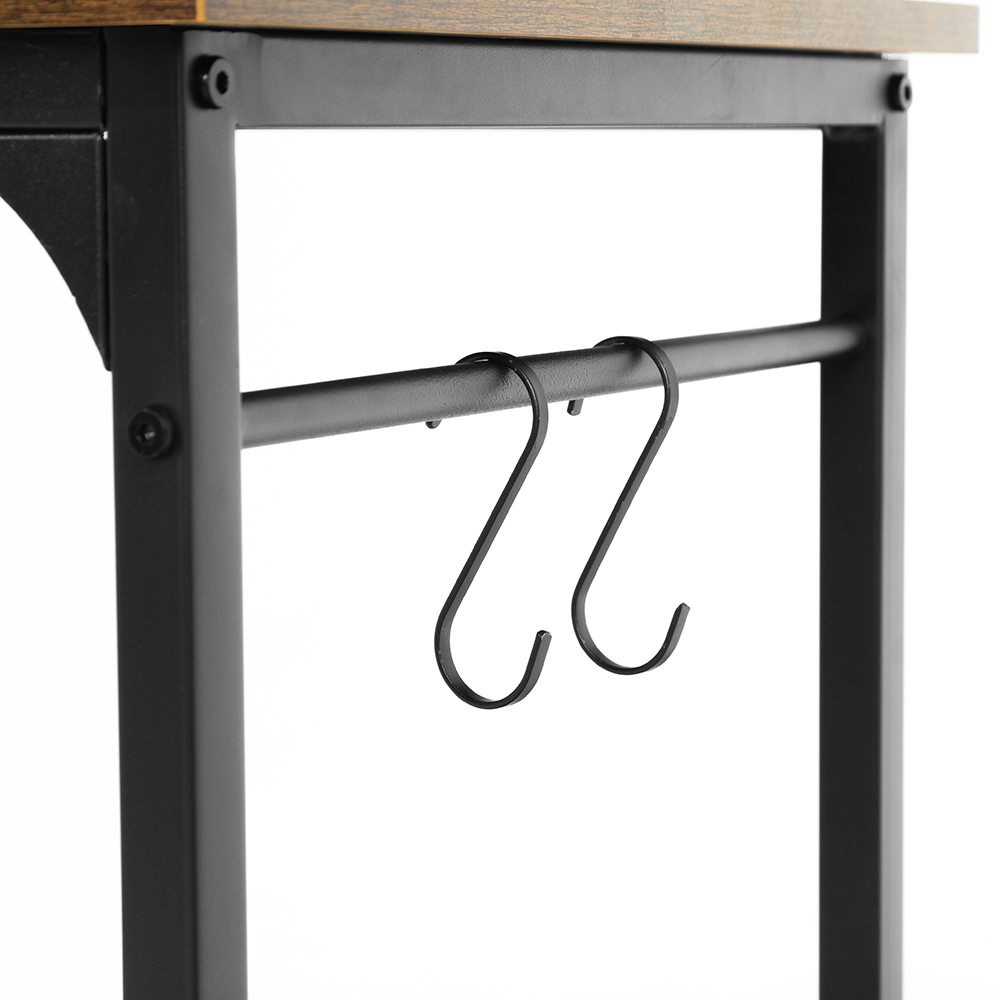 Home Office 32'' MDF Tabletop and Metal Frame Computer Desk, with 2 Hooks, Suitable for Small Spaces - Brown