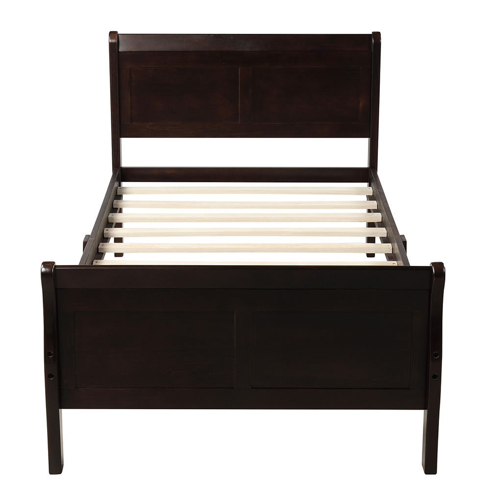 Twin-Size Wooden Platform Bed Frame with Headboard, Footboard, and Wooden Slats Support - Oak