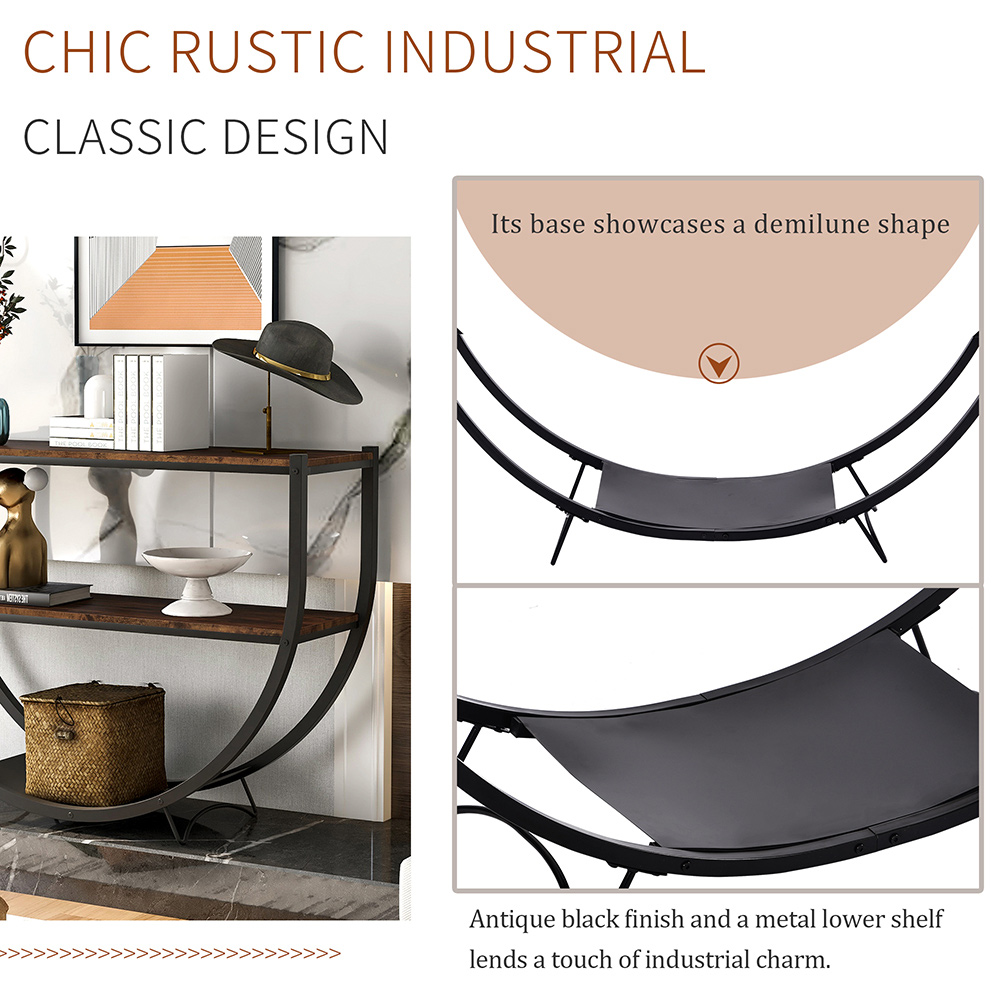 TREXM 48" Rustic Industrial Style Semicircle Console Table with MDF Tabletop and Metal Frame, for Entrance, Hallway, Dining Room, Kitchen - Dark Brown