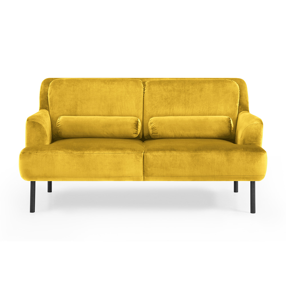 2-Seat Velvet Upholstered Sofa with High Iron Feet and Backrest for Office, Apartment, Bedroom, Living Room - Yellow