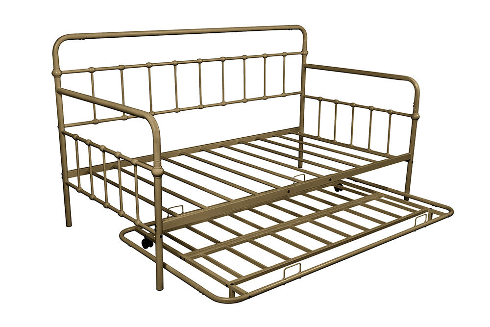 Twin Size Metal Daybed Frame with Trundle Bed and Metal Slats Support, No Need for Spring Box, for Living Room, Bedroom, Office, Apartment - Brass