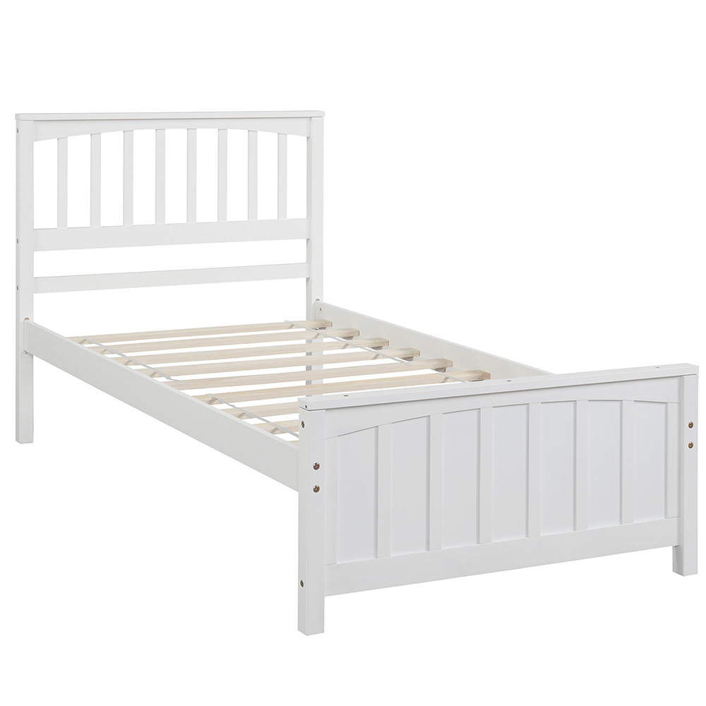 Twin Size Wooden Platform Bed Frame with Headboard, Footboard, and Wooden Slats Support, No Spring Box Required - White