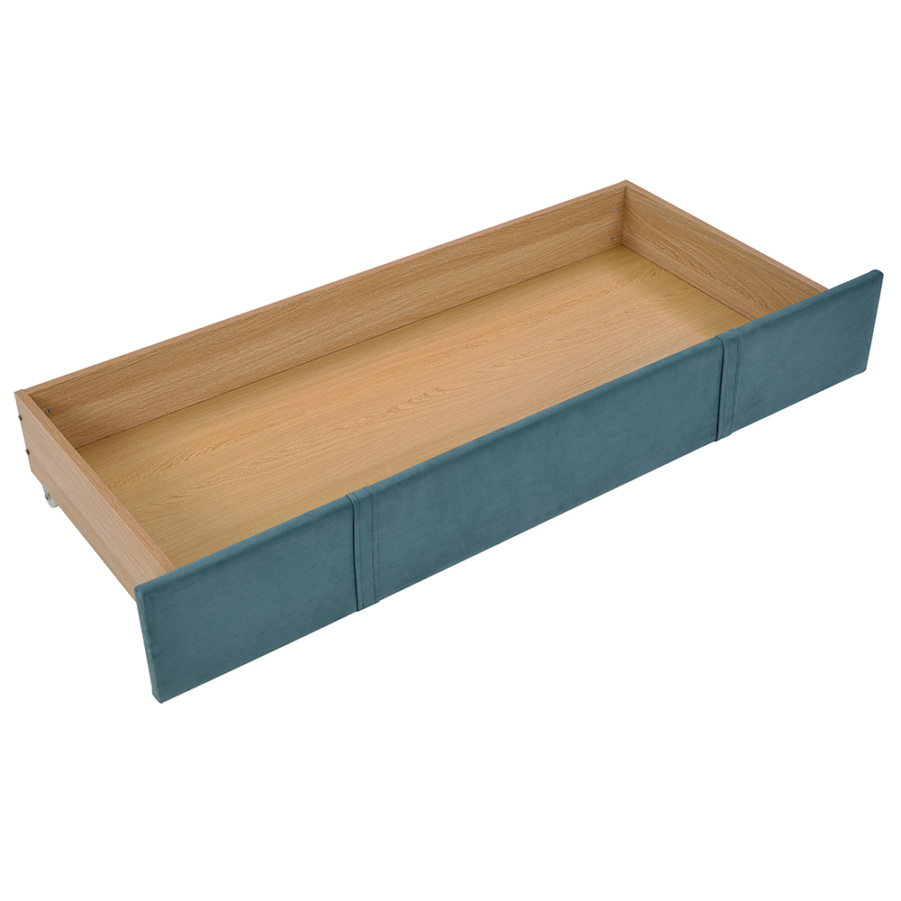 Queen-Size Velvet Upholstered Platform Bed Frame with Storage Drawer and Wooden Slat Support - Blue