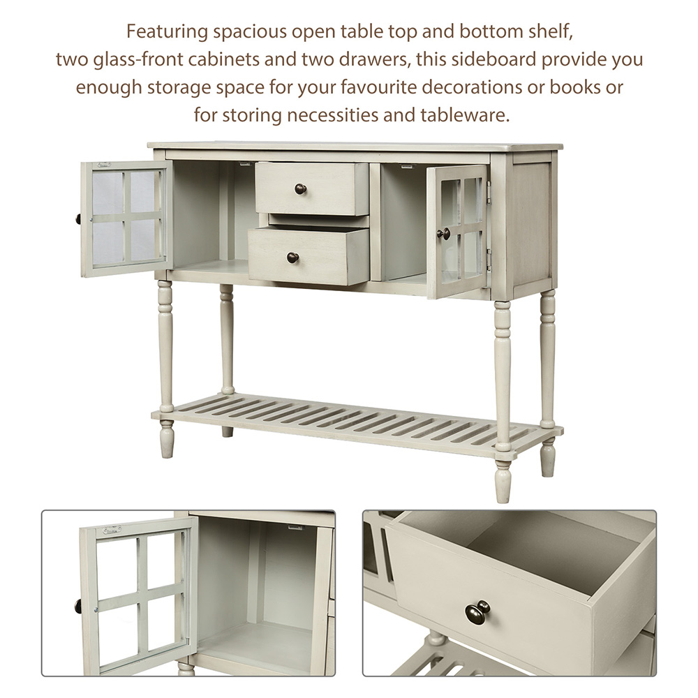 TREXM 42'' Console Table with 2 Storage Drawers, 2 Cabinets, and Bottom Shelf, for Entrance, Hallway, Dining Room, Kitchen - Grey