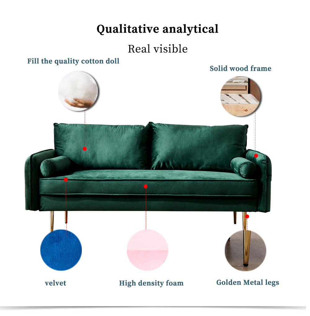 71" Velvet Fabric Upholstered Sofa with Armrest Pocket for Living Room, Bedroom, Office, Apartment - Green