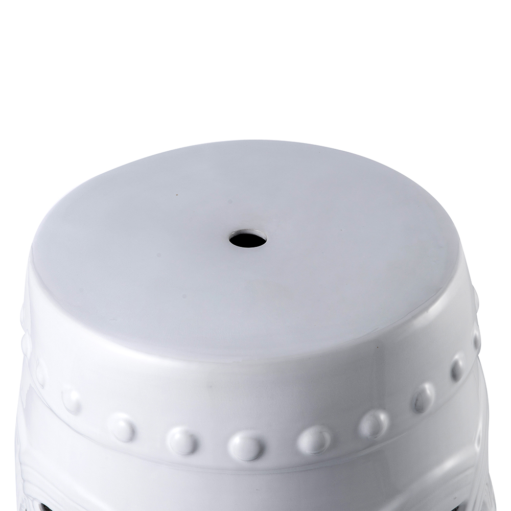 Outdoor Multifunctional Ceramic Stool for Garden, Terrace, Deck, Backyard - White
