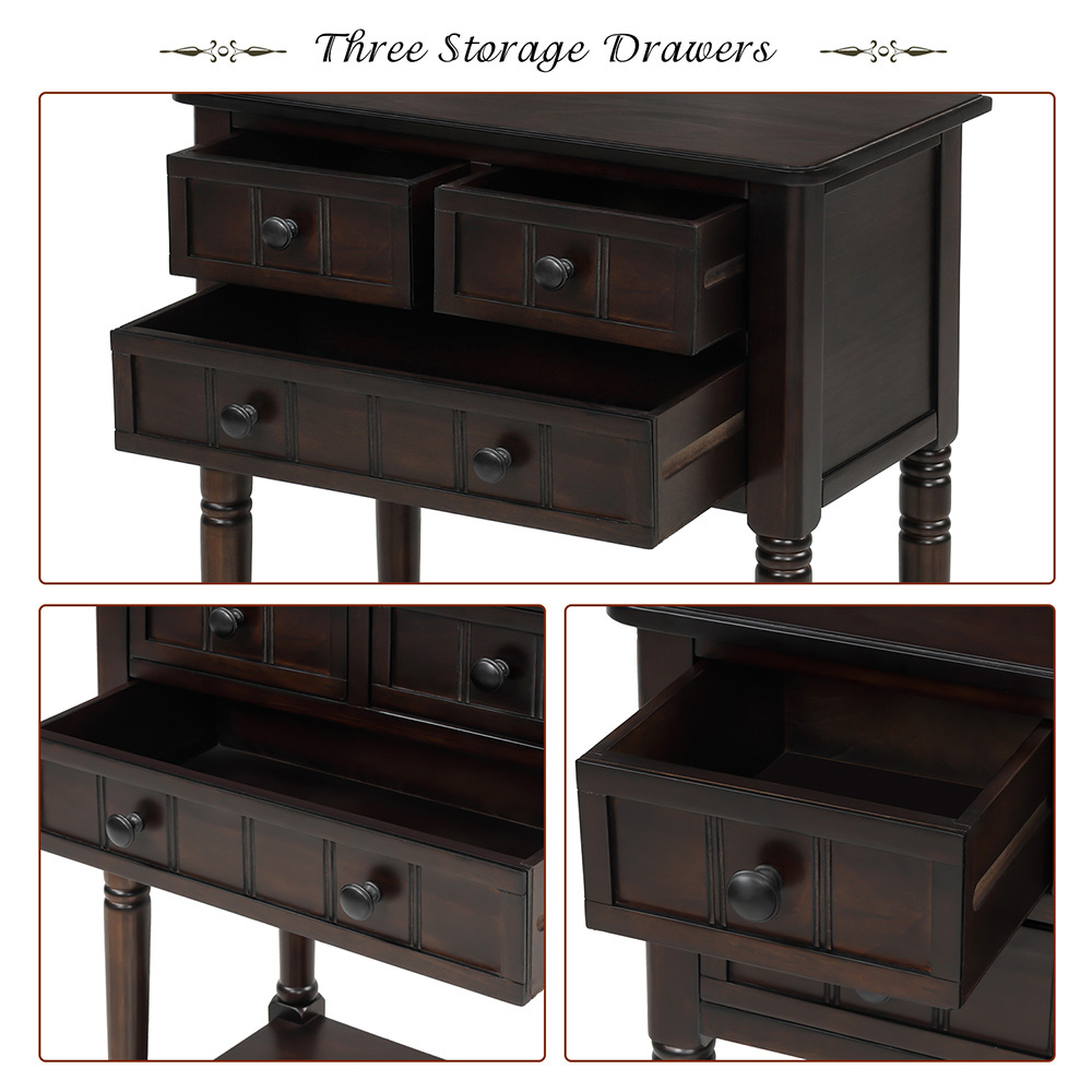 TREXM 23" Wooden Console Table with 3 Storage Drawers and Bottom Shelf, for Entrance, Hallway, Dining Room, Kitchen - Espresso