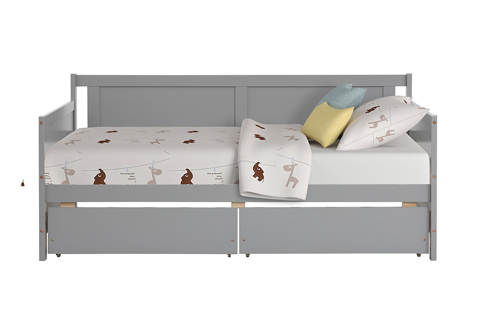 Twin Size Wooden Daybed Frame with 2 Storage Drawers and Wooden Slats Support, No Need for Spring Box, for Living Room, Bedroom, Office, Apartment - Gray