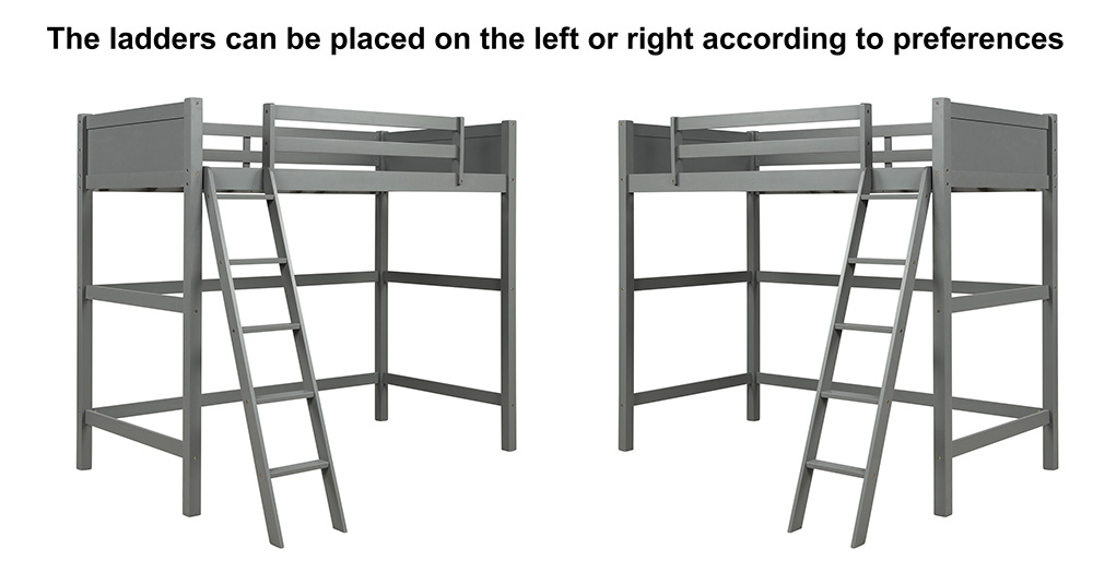 Twin-Size Wooden Loft Bed Frame with Ladder and Wooden Slats Support, Space-saving Design - Gray
