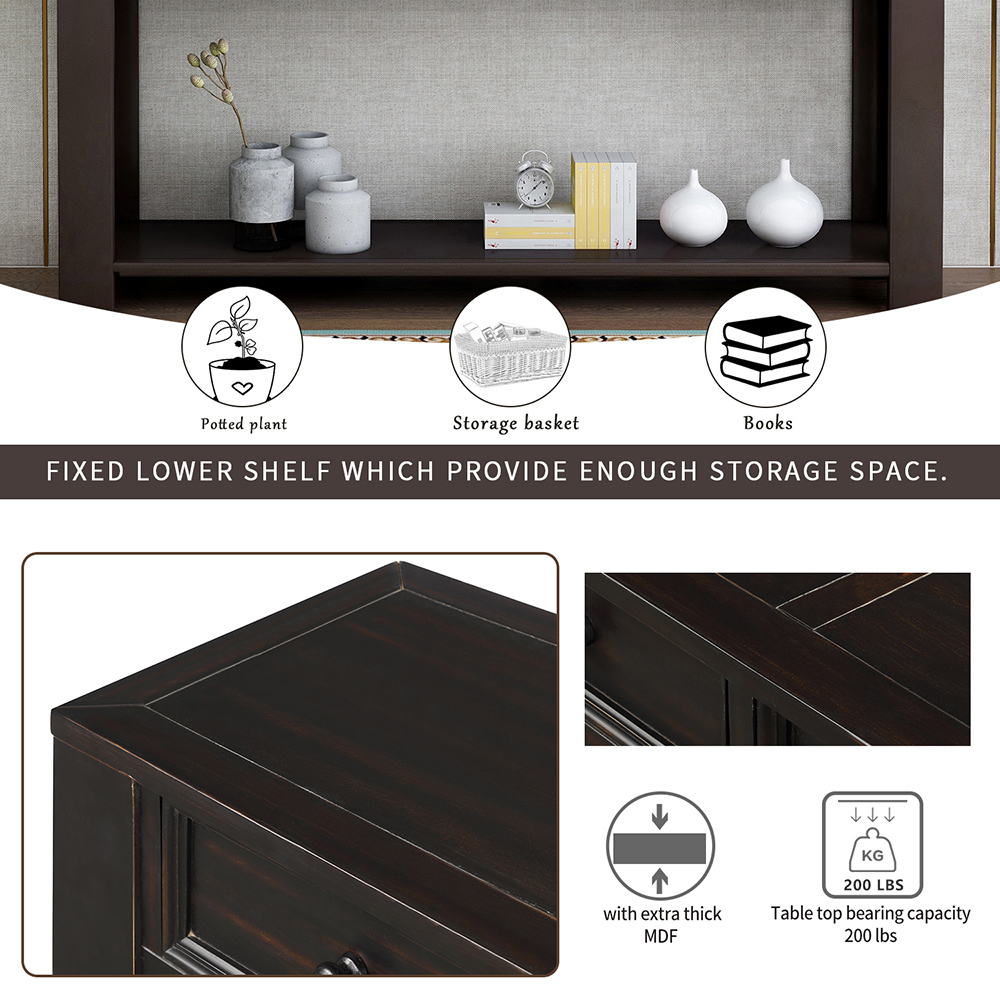 TREXM 64'' Console Table with 4 Storage Drawers and Bottom Shelf, for Entrance Hallway, Dining Room, Bedroom - Black