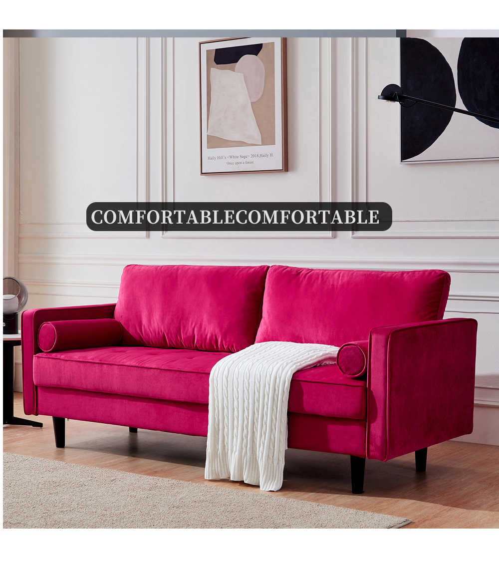 75.6" 3-Seat Velvet Fabric Upholstered Sofa with Armrests and Solid Wood Legs for Apartment, Office, Living Room, Bedroom - Red