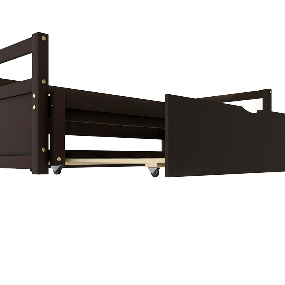 78" Twin Size Wooden Daybed with Trundle Bed and Wooden Slats Support, No Need for Spring Box, for Living Room, Bedroom, Office, Apartment - Espresso
